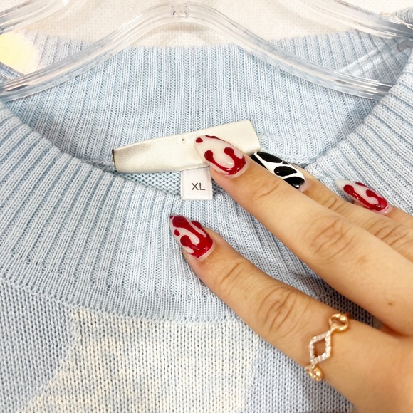 Vintage Light Blue & White Striped Shoulder Pads Crewneck Pullover Sweater - XL - Picture 6 of 7